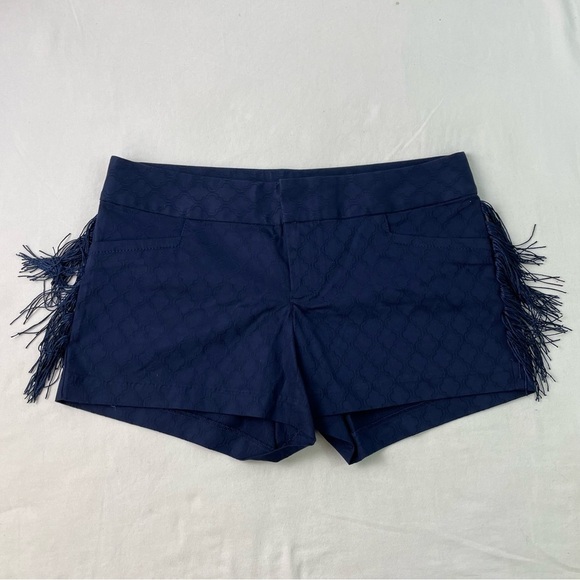 Lilly Pulitzer Navy Blue Cotton Blend Jacquard Ellie Fringe Short Size 4 NWT